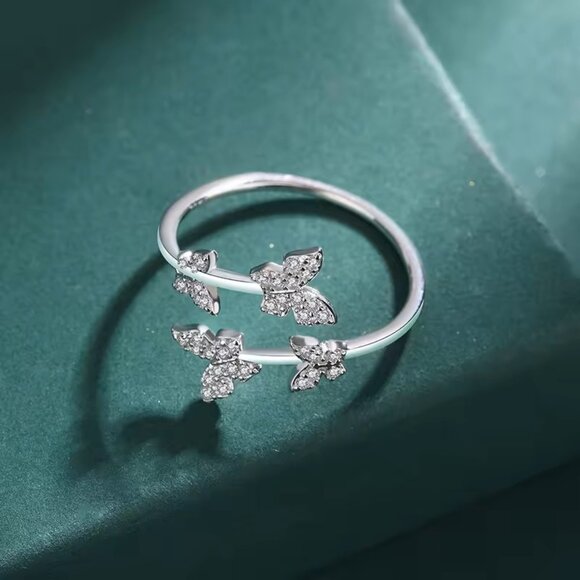 Four Butterflies adjustable open ring 925 Sterling Silver - Picture 6 of 7